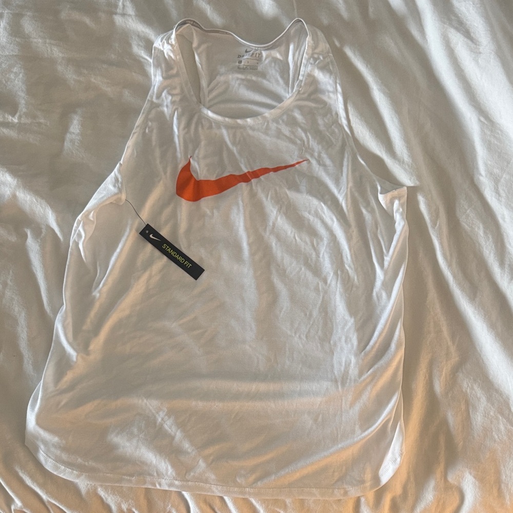 Nike Women's Tank Top in White with Orange Logo